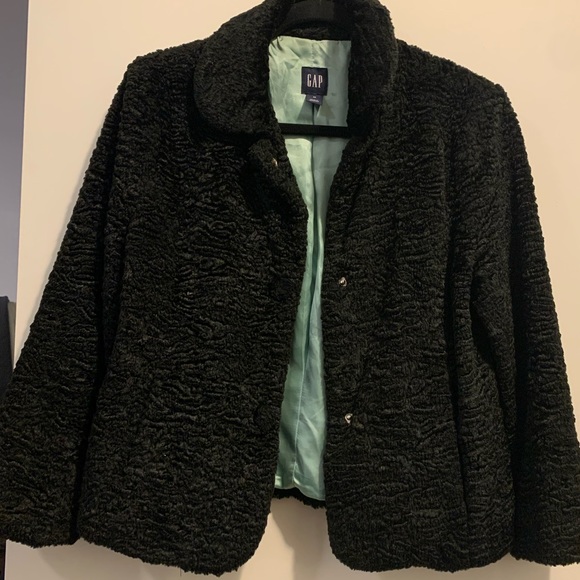 Vintage GAP faux Persian lamb fur black jacket  M - Picture 1 of 6